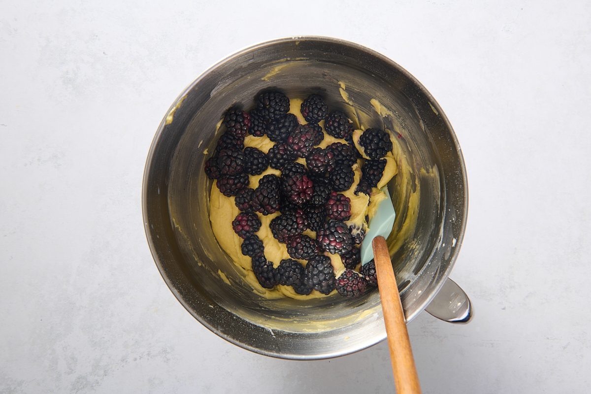 Combining the batter ingredients in a large bowl