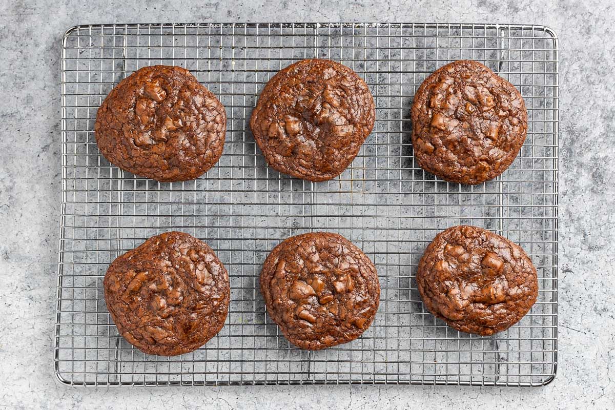 brownie cookies on a cooling rack
