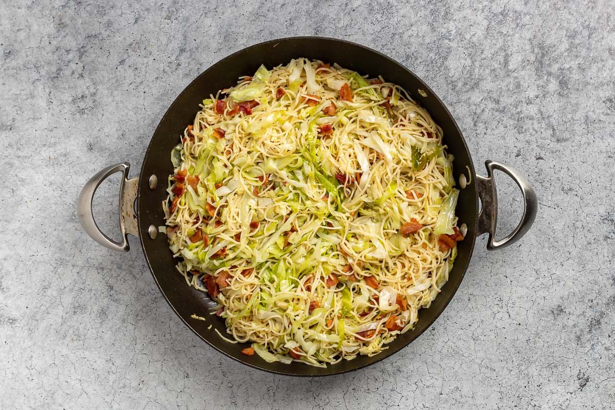 Cabbage Pasta in a skillet