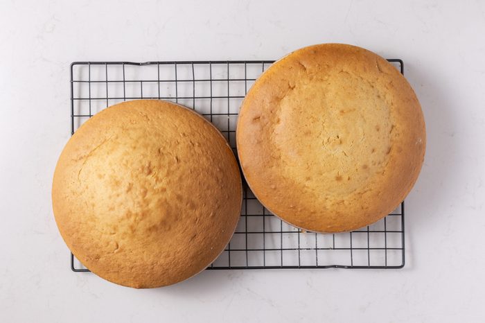 Cakes from cake mix baked and cooling.