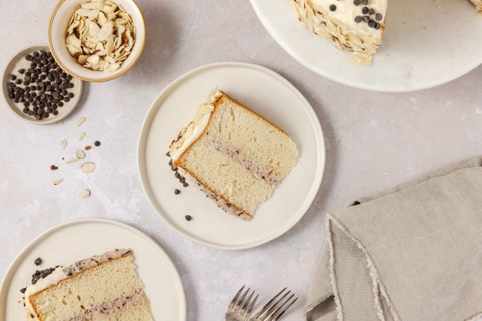 Cannoli cake slice served on plates.