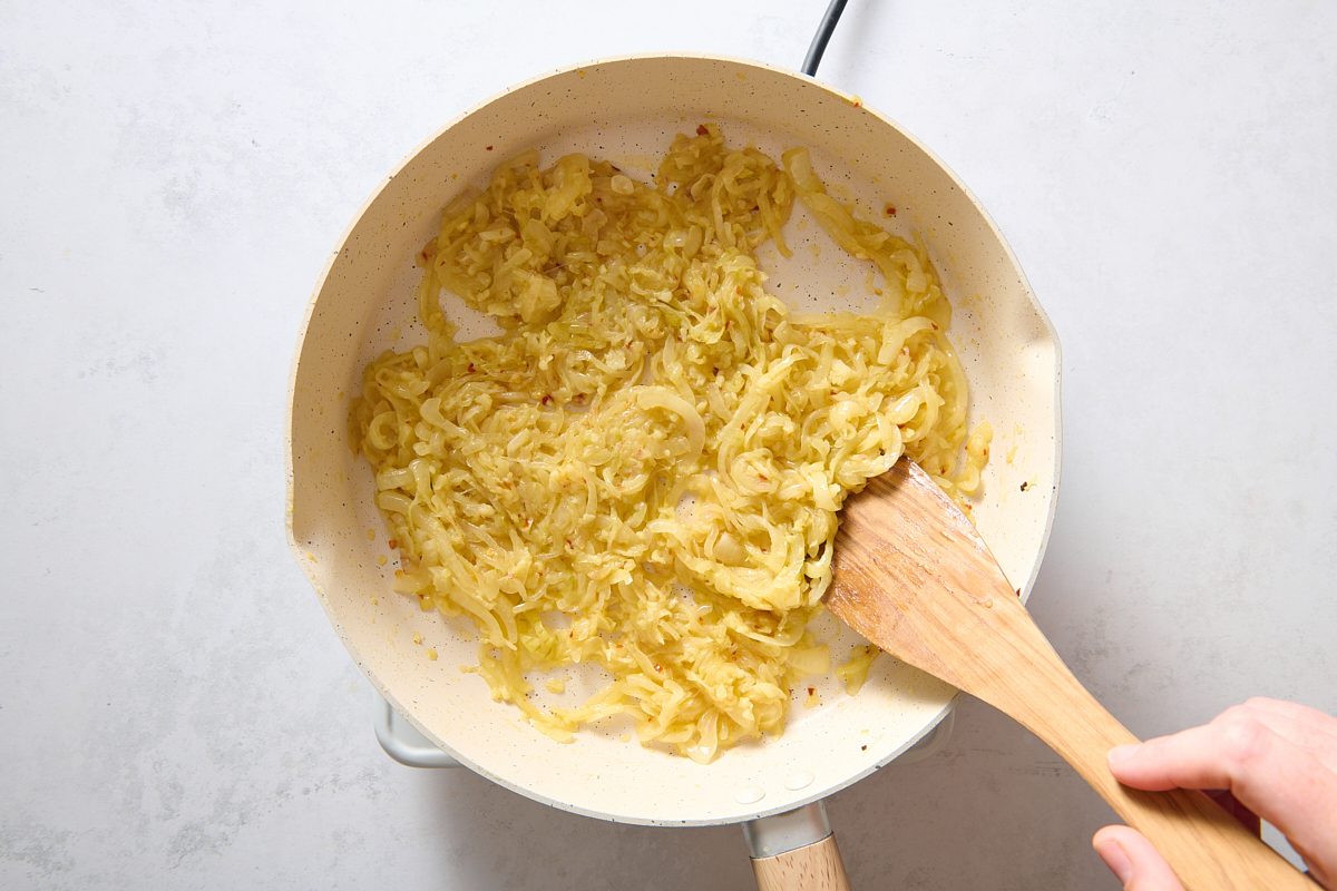 Caramelizing the onions in a skillet
