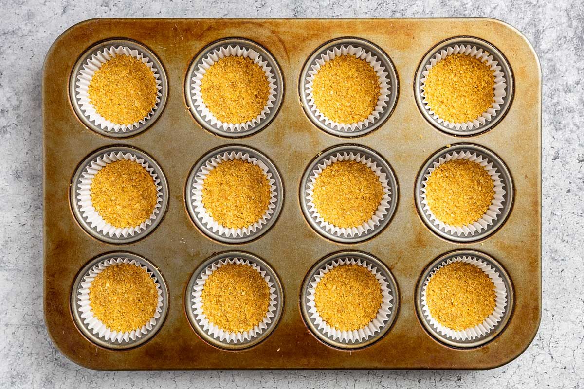 Taste of Home Cream Cheese Cupcakes photo of the graham cracker crust bases.