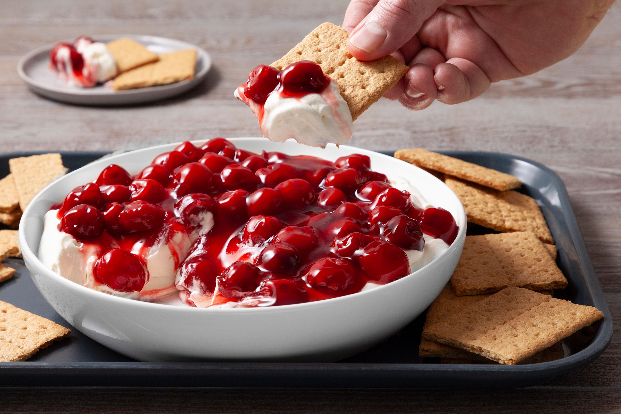 Cherry Cheesecake Dip served with graham crackers