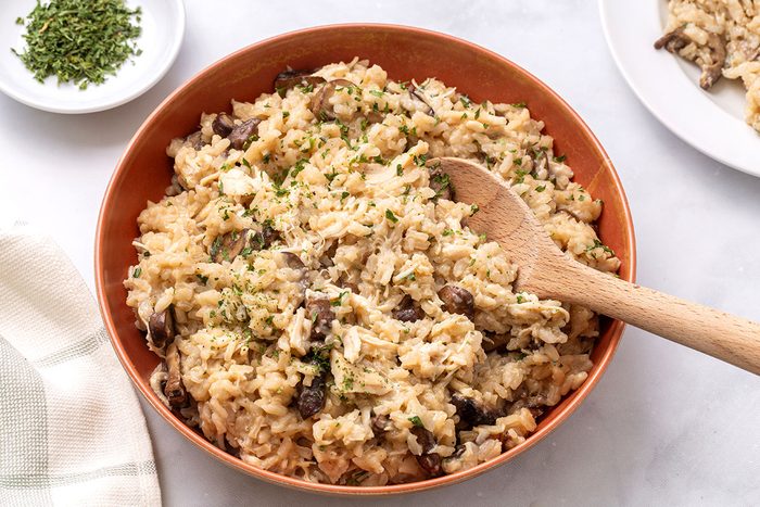 Chicken Risotto in a serving bowl for Taste of Home