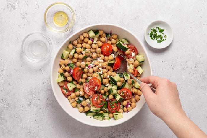 Chickpea Salad Mixed Inside Bowl