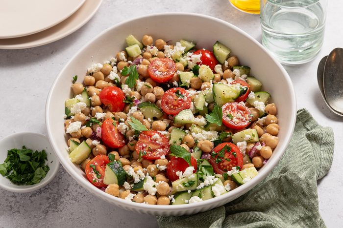 Chickpea Salad Inside Serving Bowl With Parsley