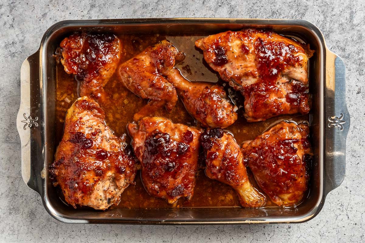 Taste of Home Cranberry Chicken Recipe photo of the baked chicken.