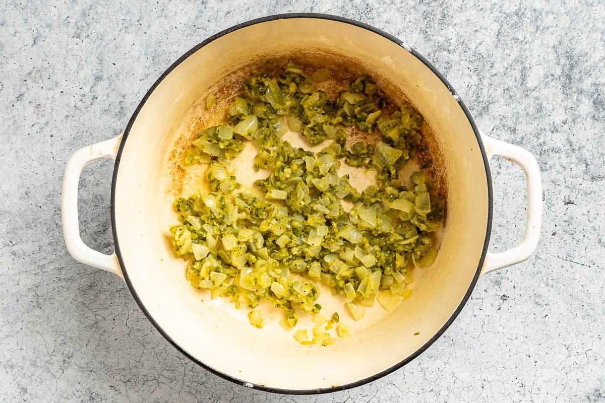 Taste of Home Cream of Jalapeno Soup photo of adding the flour.
