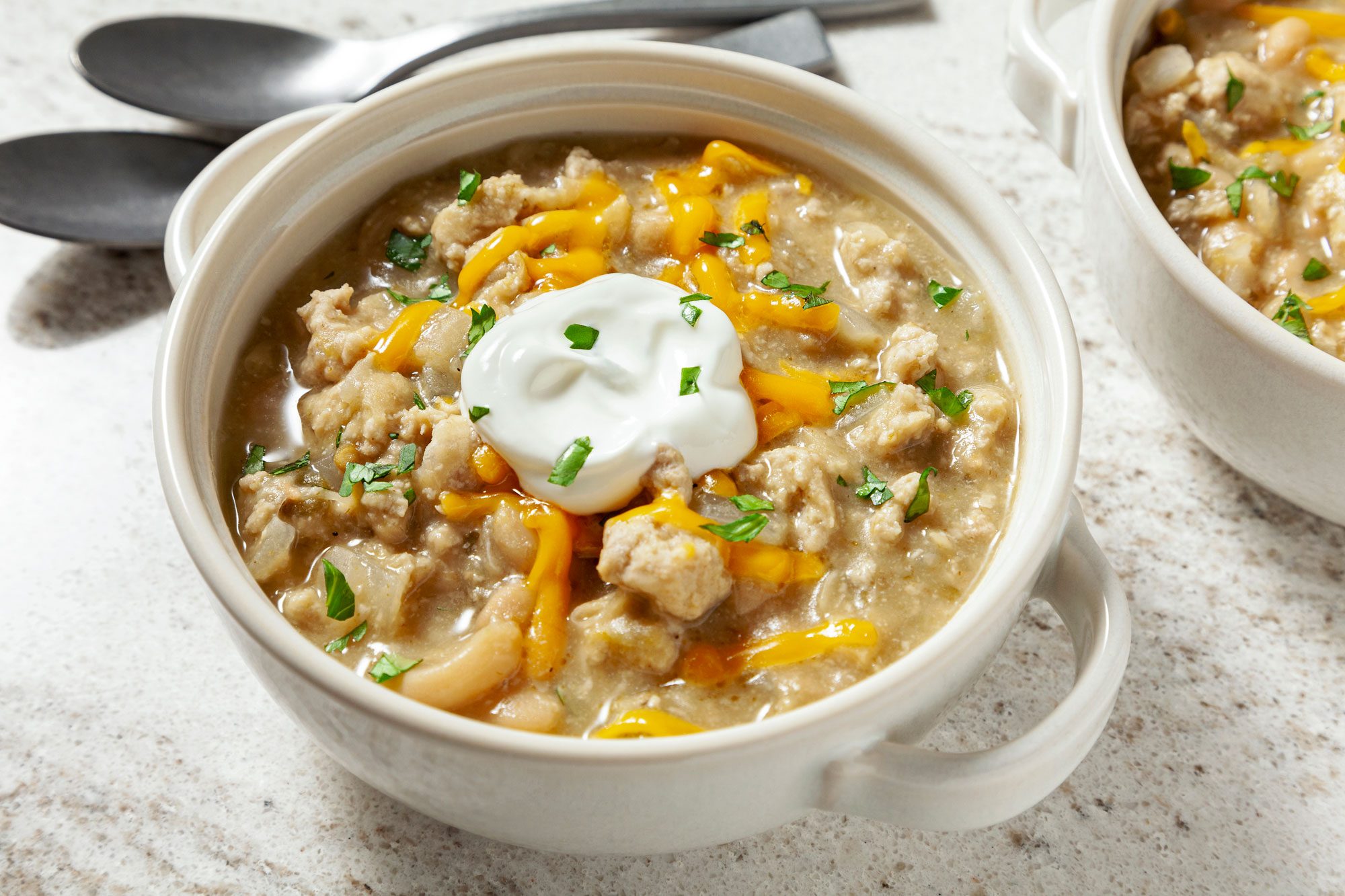 Easy White Chicken Chili served in a bowl