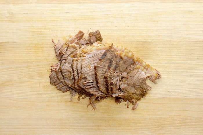 Thinly Slice Meat Across Grain.