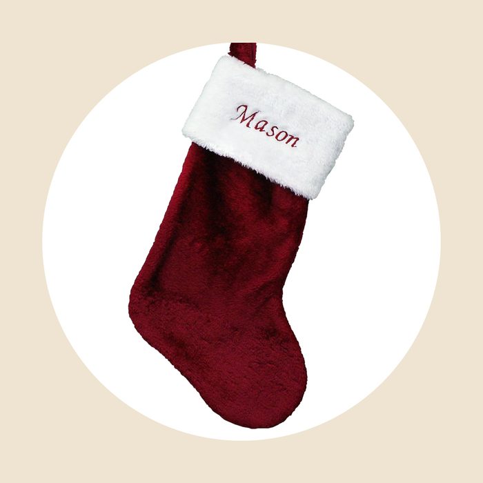 Giftsforyounow Embroidered Burgundy Plush Personalized Christmas Stocking