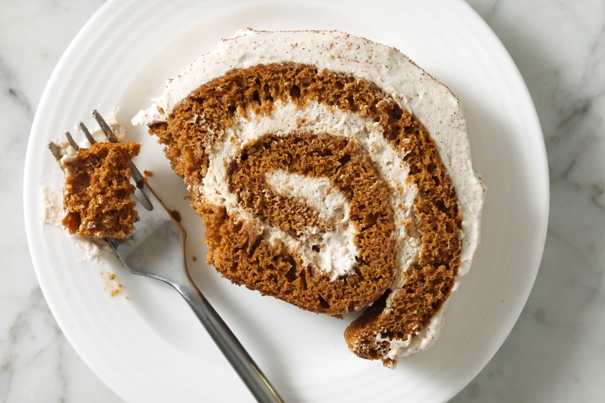 overhead shot of Gingerbread Roll Cake