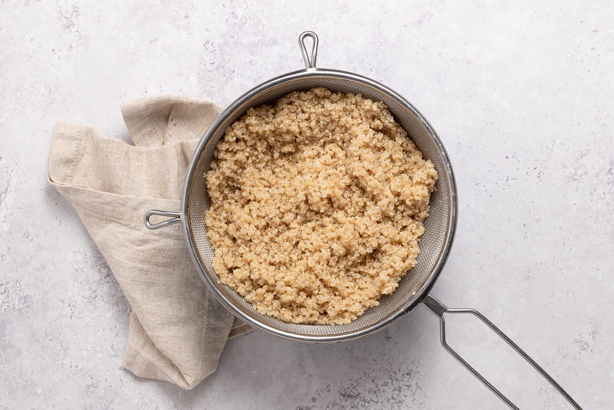 Cooked Quinoa Inside Colander