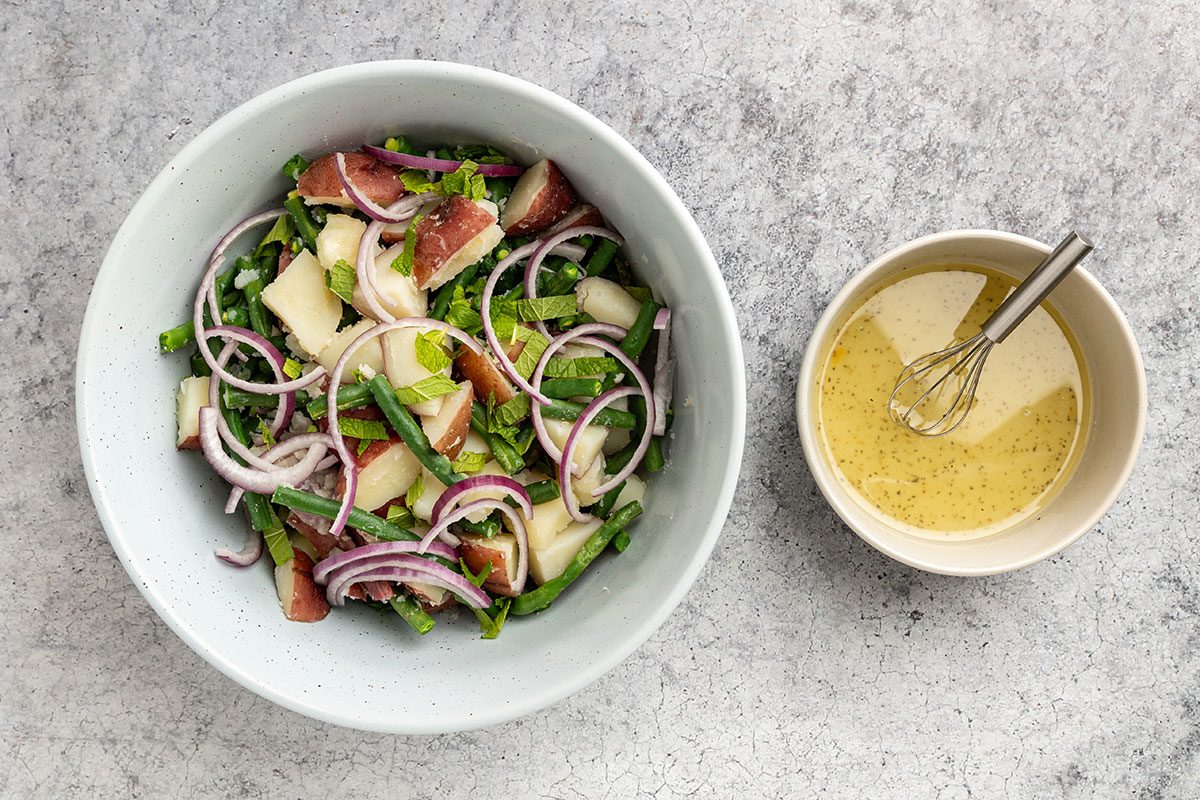 assembled salad with the dressing.