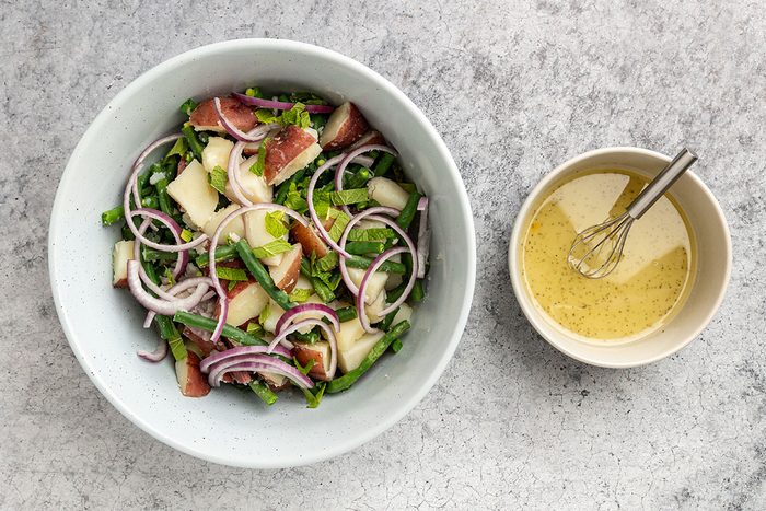 assembled salad with the dressing.