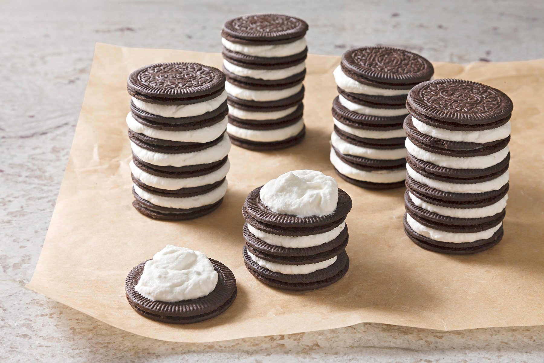 turn stacks on edge and place on a serving platter, forming a 14-in.-long cake.