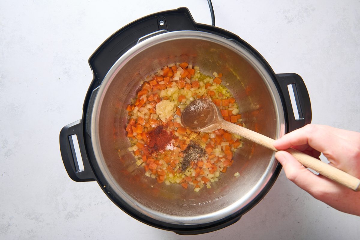 Sautéing the vegetables in the Instant Pot
