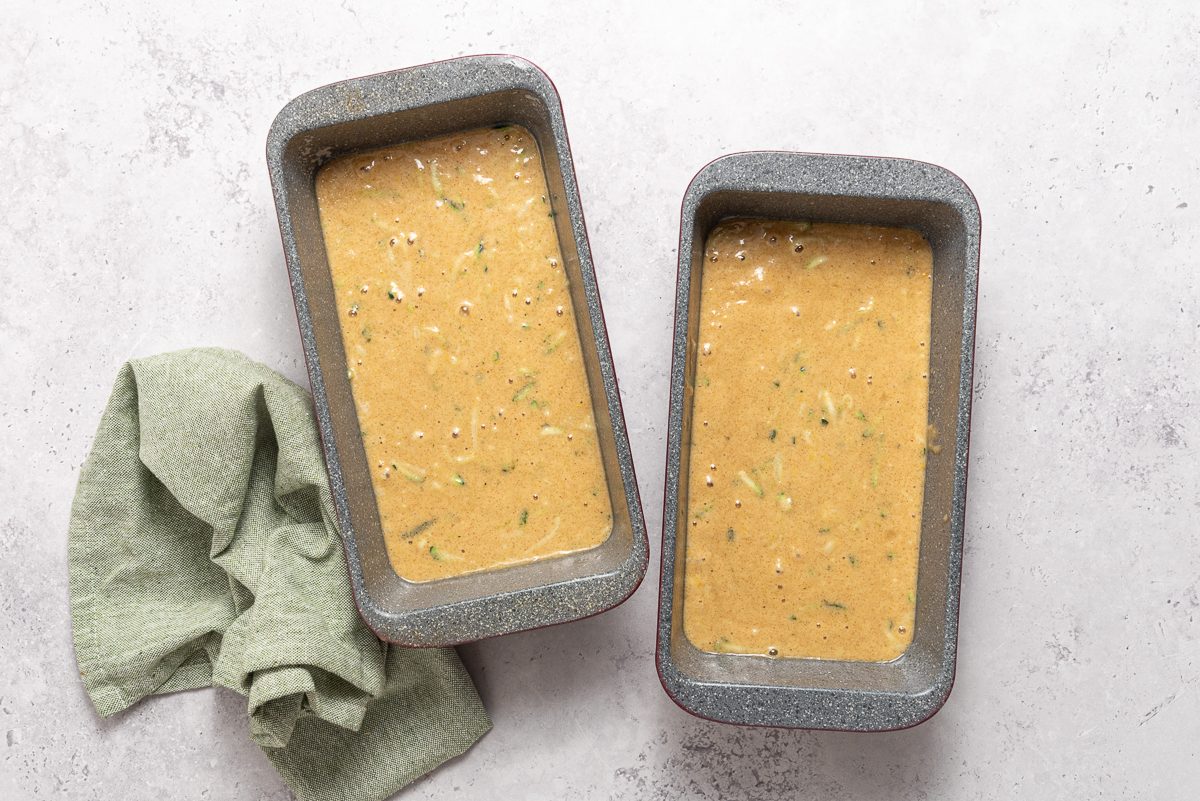 Lemon Zucchini Bread Batter Inside Loaf Pans