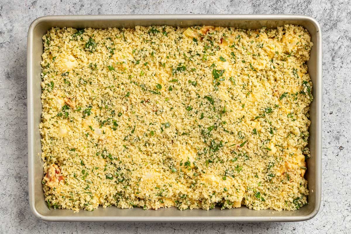 Taste of Home Loaded Cauliflower Casserole photo of making the crumb topping.