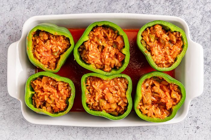 Taste of Home Meatloaf Stuffed Peppers photo of the stuffed peppers.
