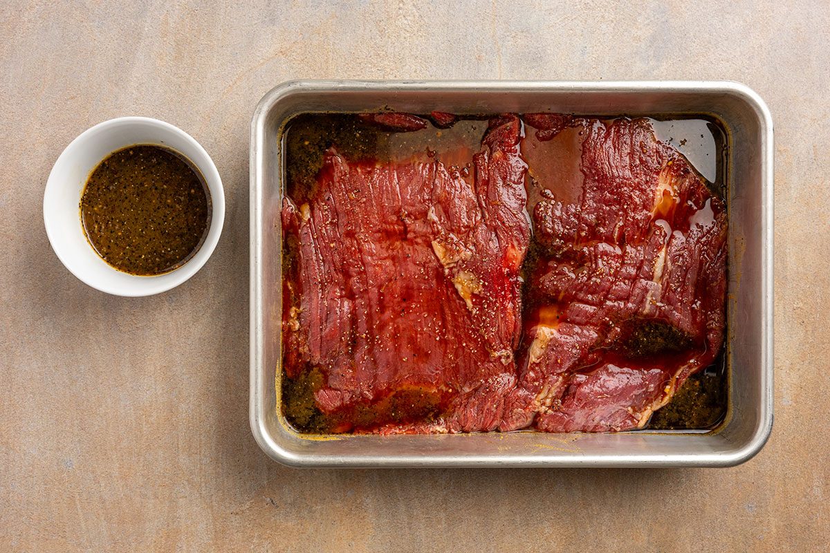 flank steak in marinade.