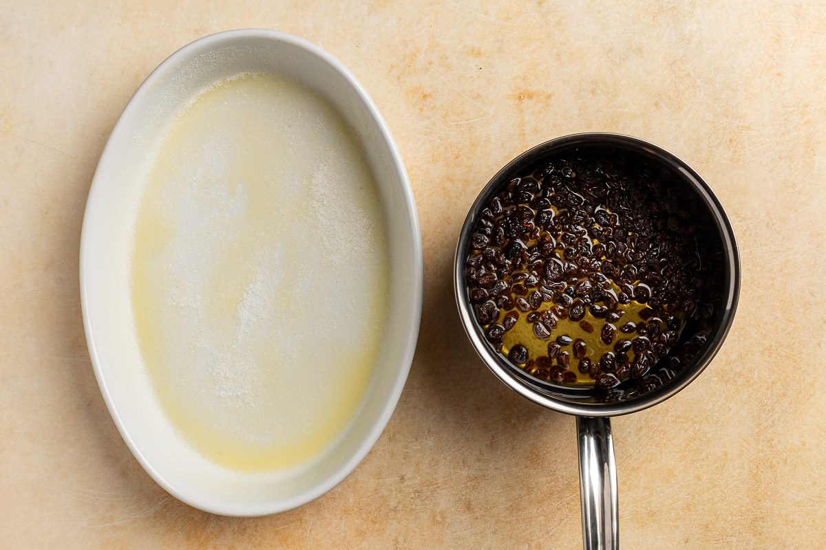 raisins soaking in brandy.