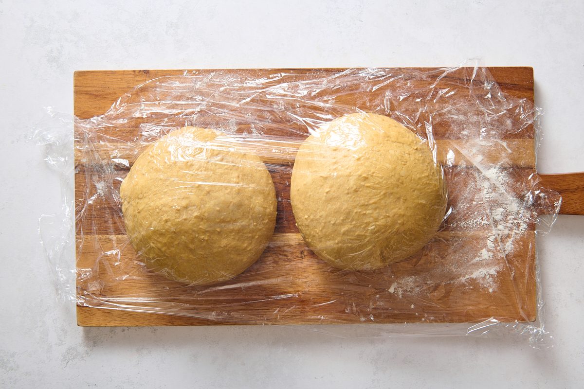 Dough resting after being divided into two portions