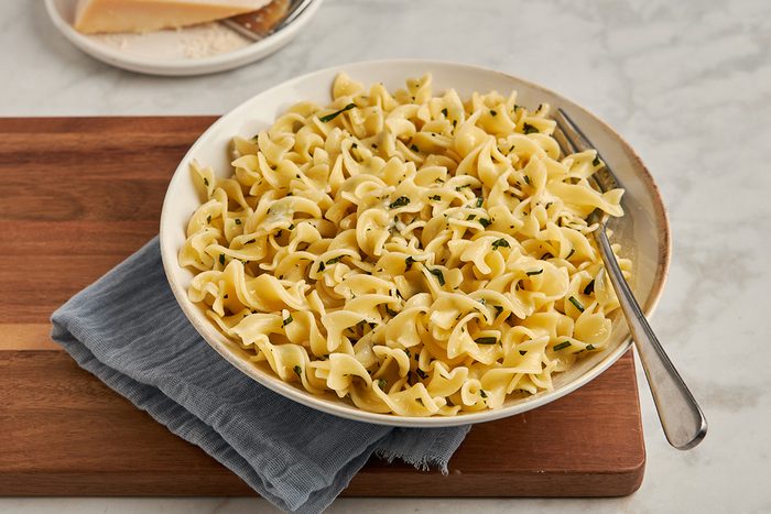 This 20 minute Parmesan pasta recipe by Taste of Home combines freshly grated cheese with aromatic herbs and garlic.