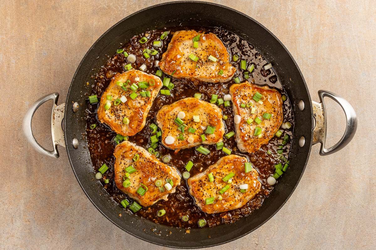 pork and sauce in a skillet