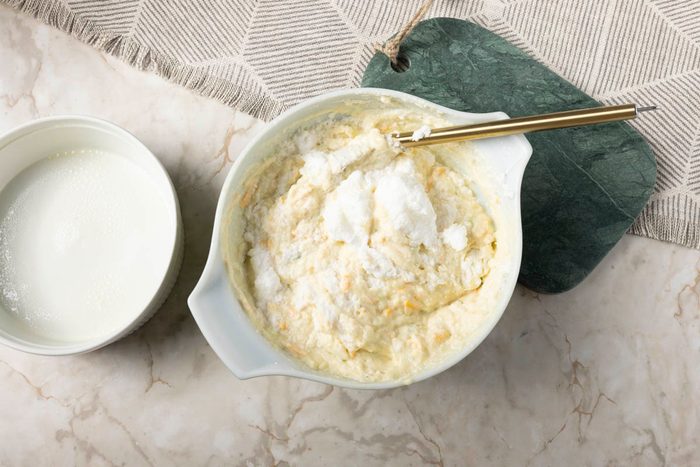 Potato Souffle mixed in bowl before baking