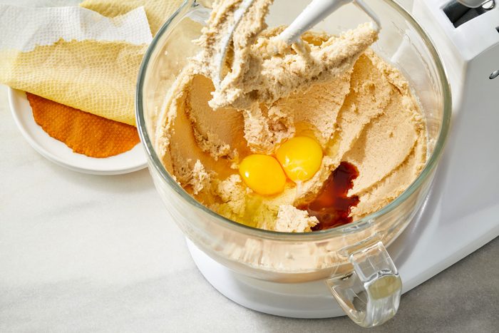 Beat in the eggs and vanilla