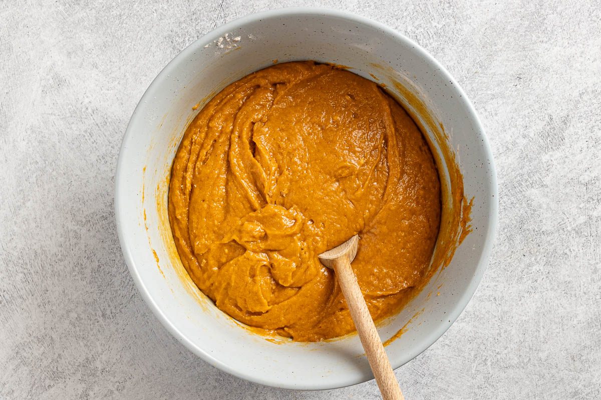 wet ingredients mixed with the dry ingredients.