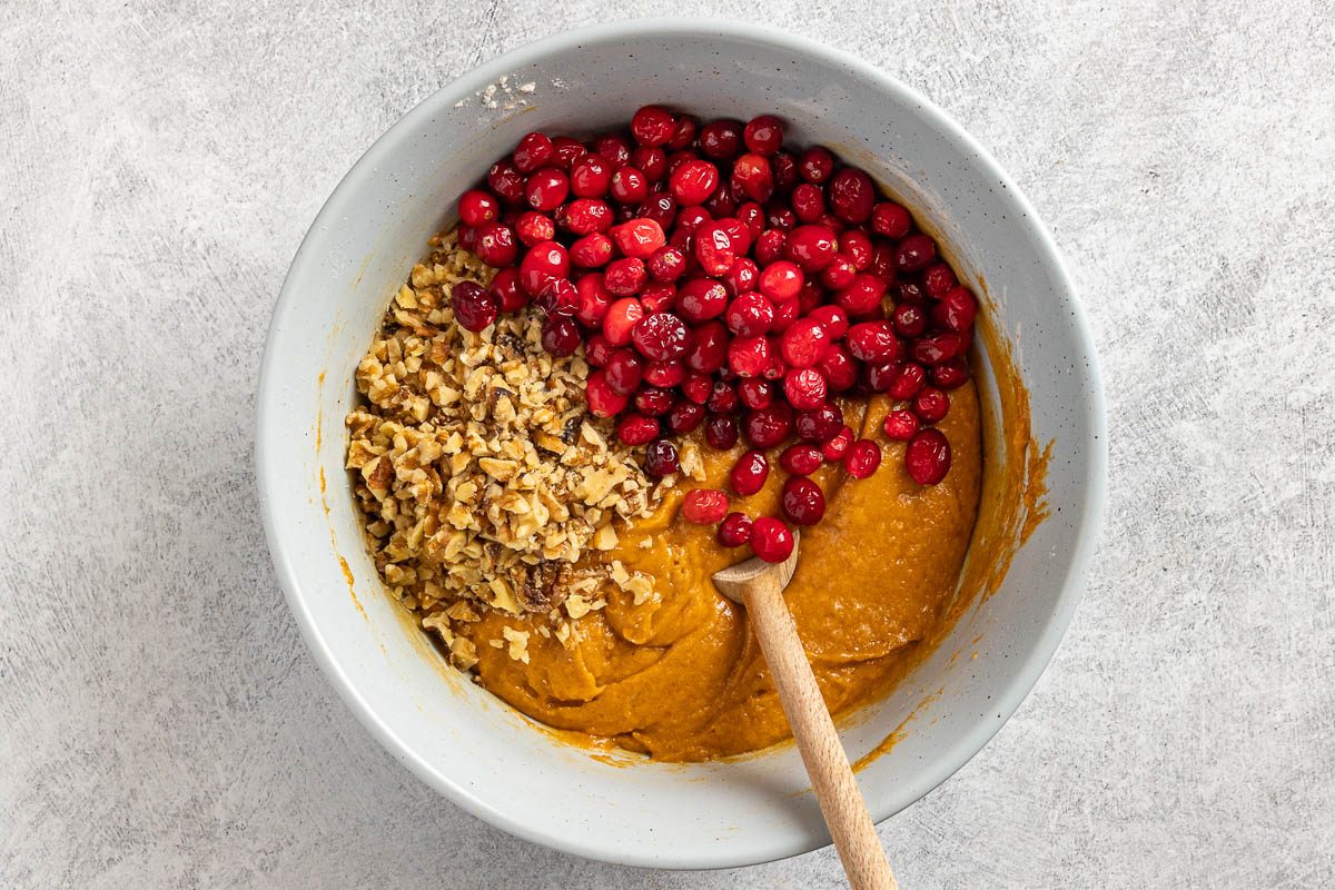 cranberries and walnuts added to the batter.