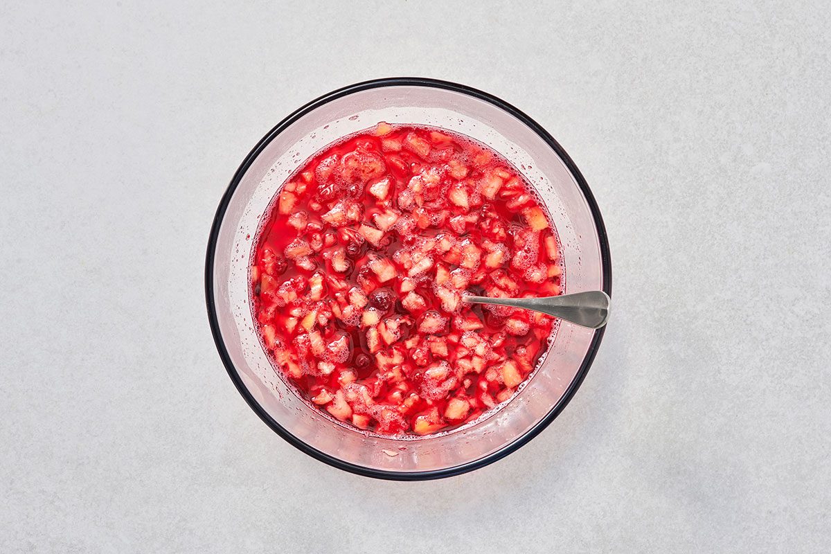 Crushed pineapple and cranberry sauce stirred in