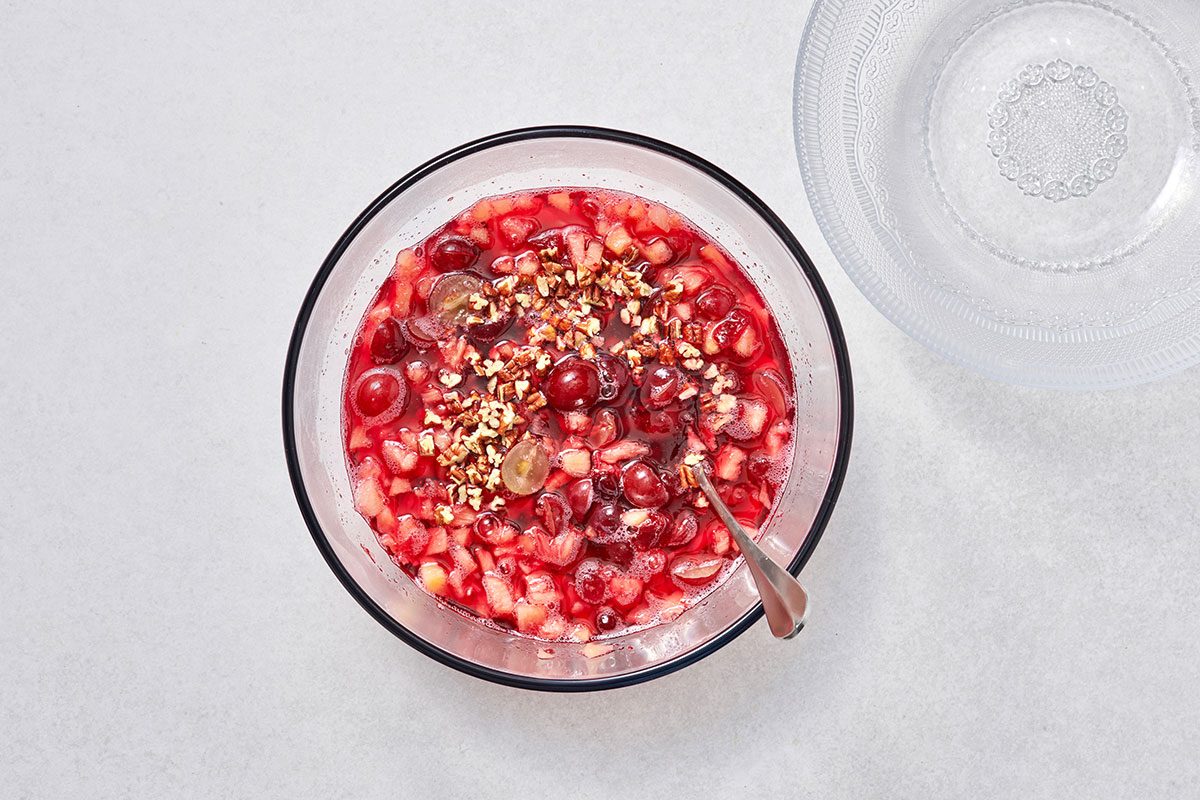 Grapes and pecans added to the salad