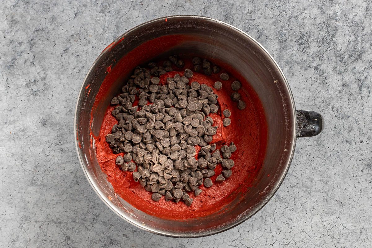 batter with the chocolate chips.