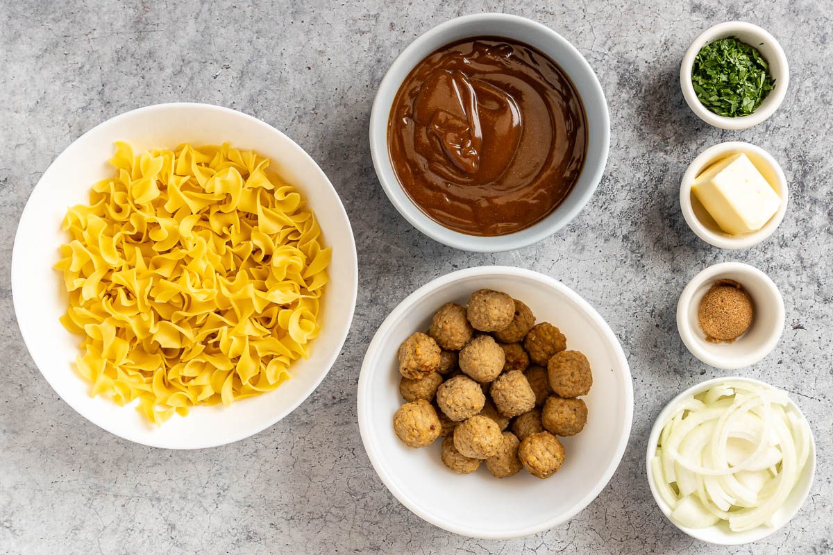 Taste of Home Salisbury Steak Meatballs photo of the ingredients.