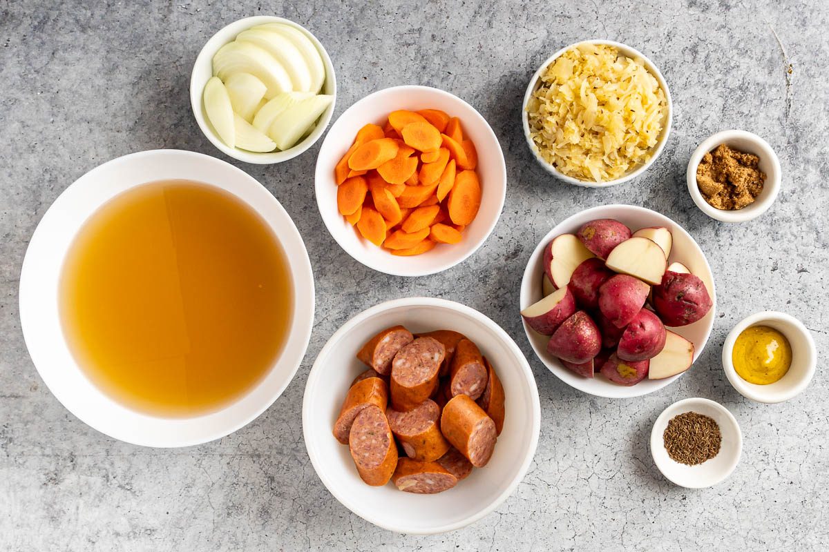 ingredients for Sausage Sauerkraut Soup