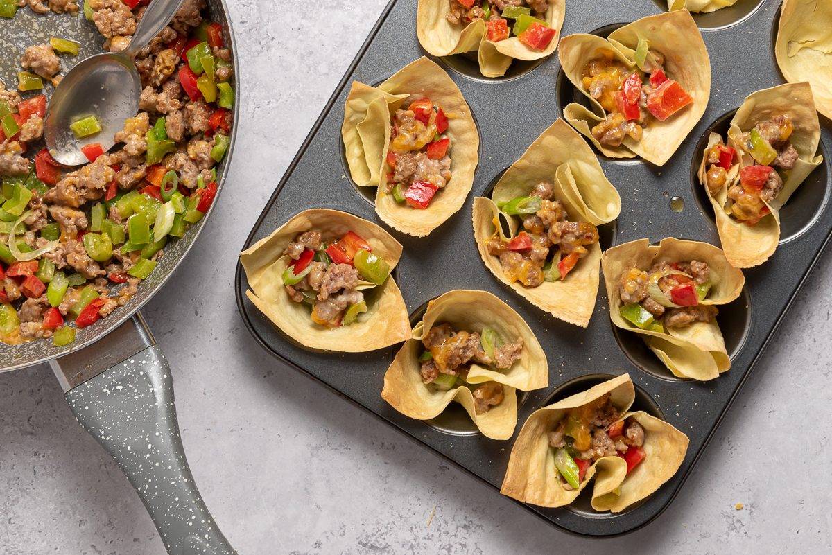 Sausage Stars Filling In Pan And Wontons