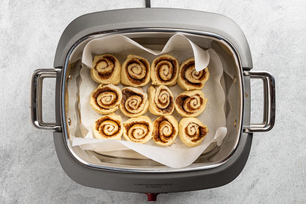 raw Easy Slow-Cooker Cinnamon Rolls in the slow cooker