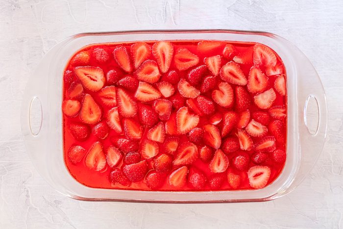 Strawberry Jello Salad With A Creamy White Layer In The Middle, Food Photography By Jackie Alpers For Taste Of Home