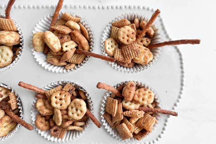 Taste of Home Sweet and Salty Chex Mix in a muffin tin