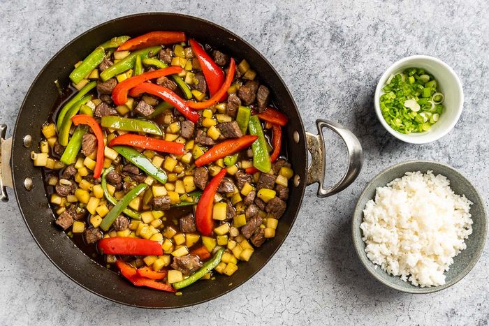 Taste of Home Sweet and Sour Beef photo of mixing all the ingredients together.