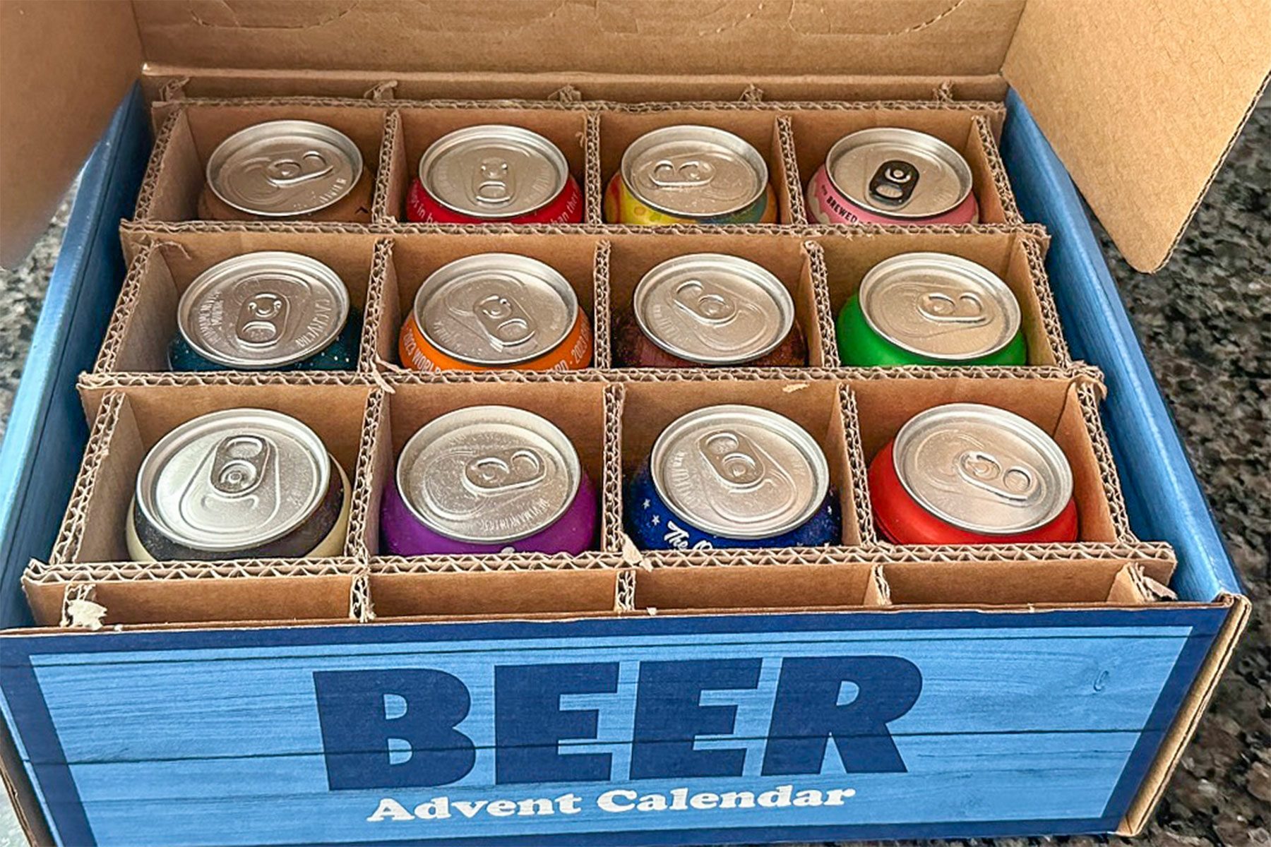 Beer Advent Calender top view with beer cans