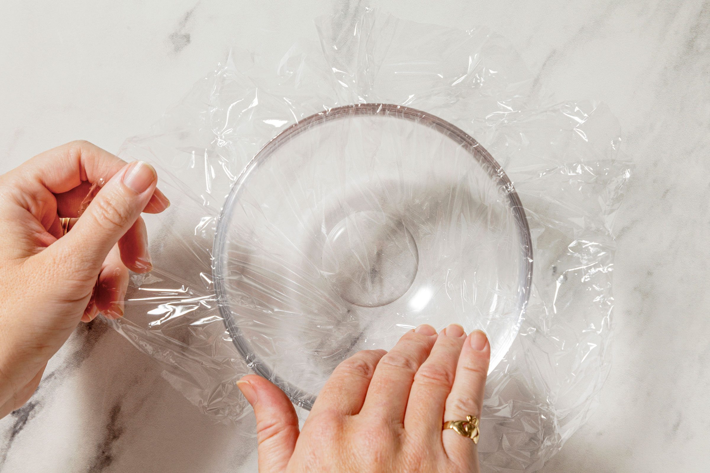 Glass bowl with storage wrap