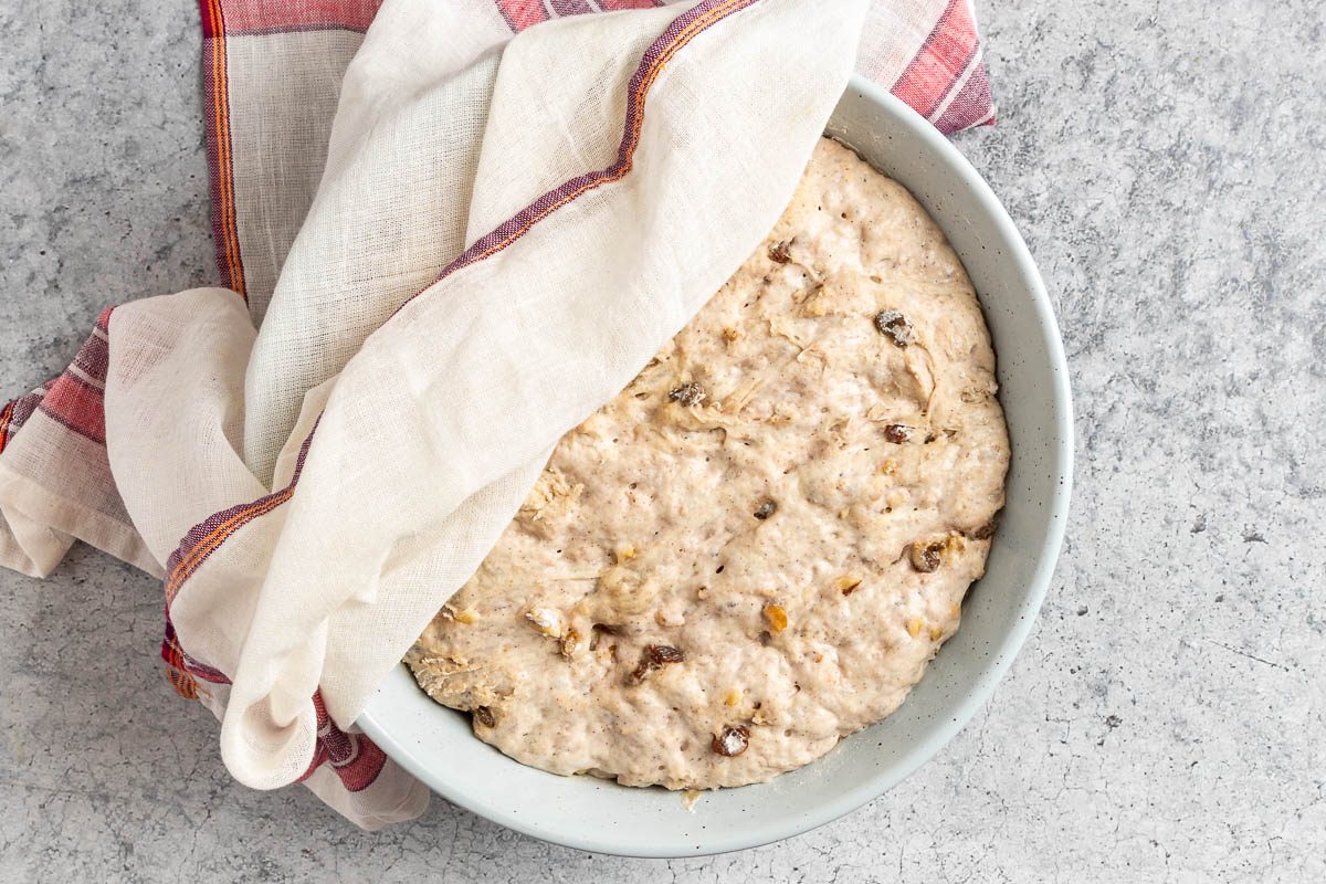 Taste of Home Walnut Raisin Bread photo of the risen dough.