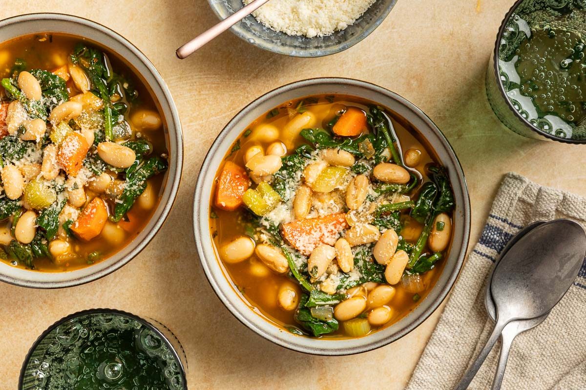 Taste of Home White Bean Soup photo of the finished soup served into bowls.