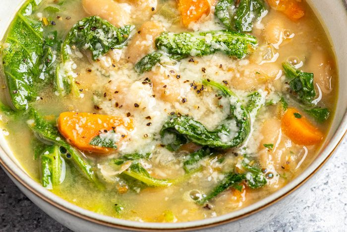 Taste of Home White Bean and Kale soup photo of the finished recipe.