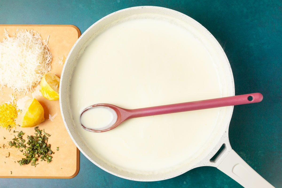 Step 2 of Taste of Home Creamy Salmon Linguine is to make the sauce